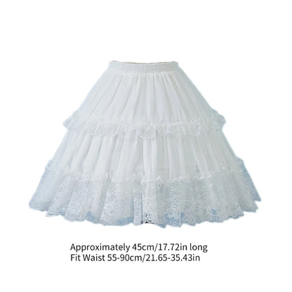 Womens Elastic Waist 2 Hoop Petticoat Ruffle Lace Short Half Slip Underskirt