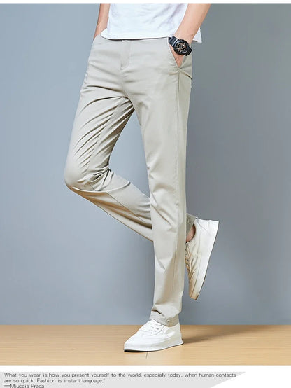 Top Grade Cotton New Brand Casual Fashion Relax Fit Long Dress Pants Korean Straight Business Trousers Office Mens Clothing 2026