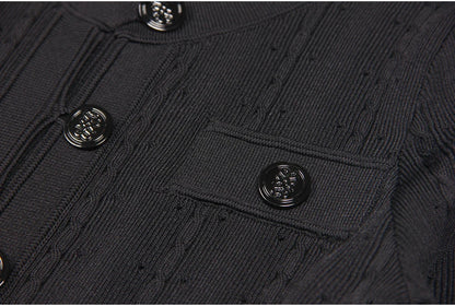 Three Color High-quality New Fashionable Elastic Knitted Hollow Round Neck Single Breasted Short Sleeved Slim Fit Women's Dress