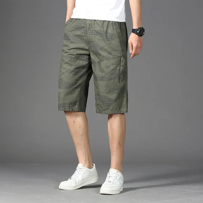 Men Cargo Shorts Zipper Pocket Loose Casual Big Size Shorts Big and Tall Cotton Knee Shorts