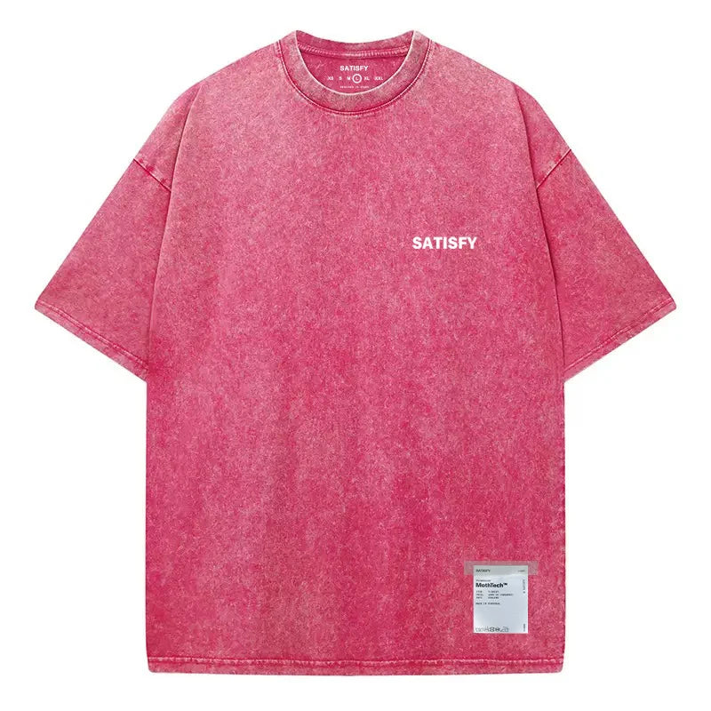 Trendy SATISFY Running MothTech Muscle Round Neck Distressed Pure Cotton Printed Short Sleeve T-shirt Casual Loose Fit Youth ...