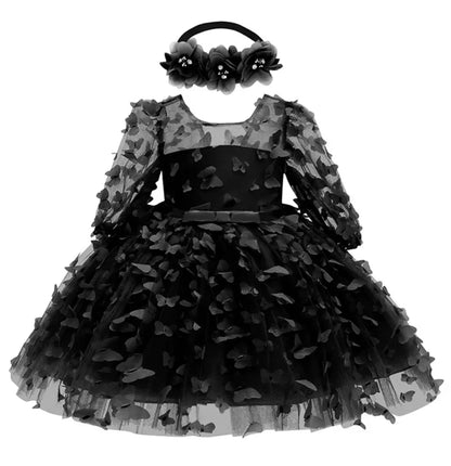 Kids Girl Princess Dress Toddler Long Sleeve Birthday Party Costume Butterfly Design Baby Girl Dress Summer Gauze Children Dress