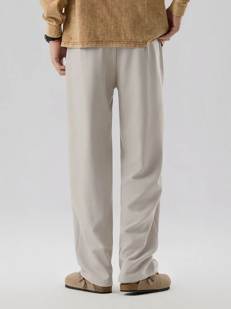 2023 New Autumn Casual Pants Men Korean Fashion Banded Waist Stretch Wide Leg Pleated Suit Slacks Straight Loose Drape Trousers