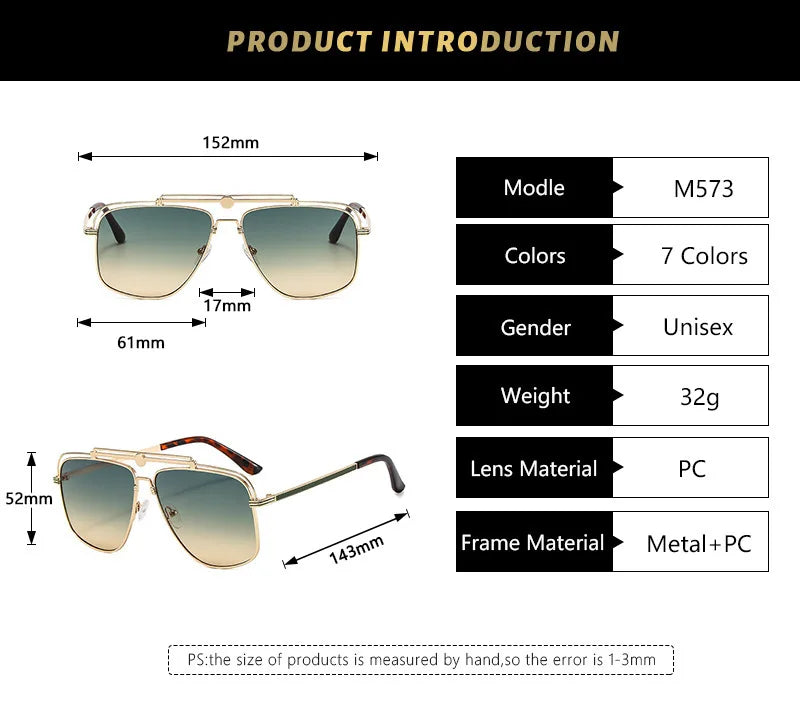 Big Metal Frame Gradient Sunglasses UV400 Protection Classic Sun Glasses Driving Oversized Square Sunglasses for Women & Men