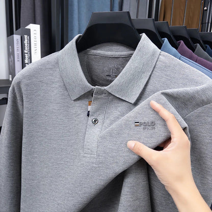 100% Cotton Luxury Quality Men's Polo Shirt Turtle Back Letter Embroid Long Sleeve Autumn Lapel T-Shirt Business Menswear