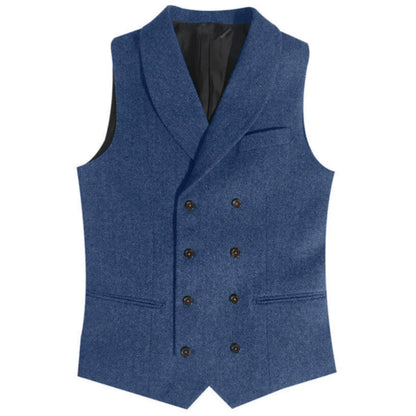 Men Vest Gray Herringbone Double Button With Lapel Waistcoat For Wedding Banquet Business Office Work Daily Casual Men Suit Vest