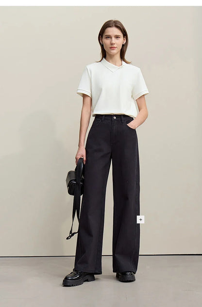 Women's Polo Shirt 2026 Summer Asymmetric Placket Short Sleeve Tee Lapel Collar Casual Layering T-Shirt For Women 12622015
