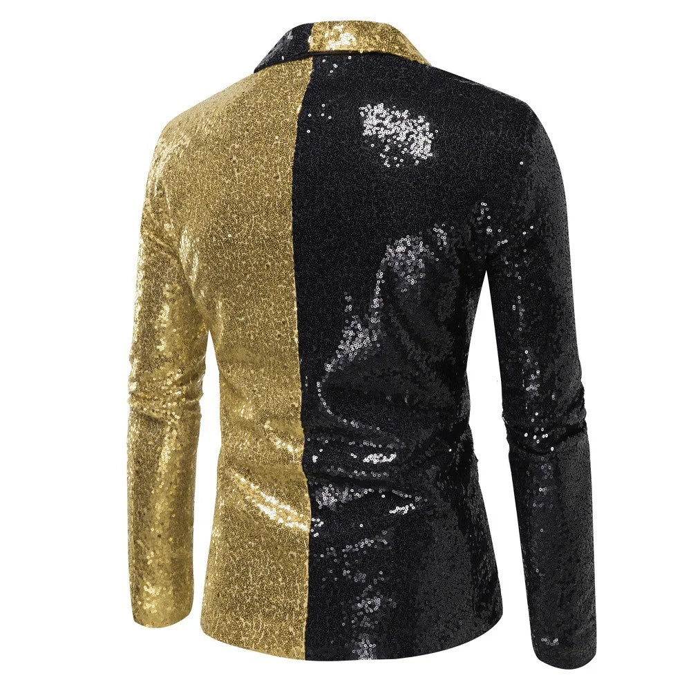 2026 Men's Suit Jacket, Shiny Sequin Stage Performance Coat, White Silver Blue Red Purple Blazers V-neck Single Button S-XXL
