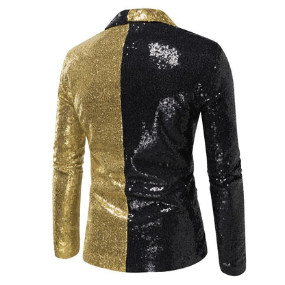 2026 Men's Suit Jacket, Shiny Sequin Stage Performance Coat, White Silver Blue Red Purple Blazers V-neck Single Button S-XXL