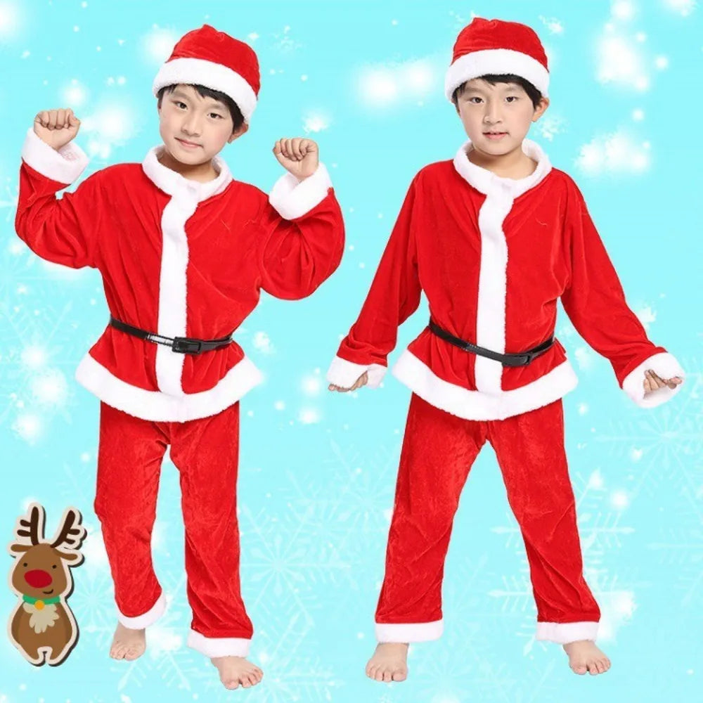 New Year Children Christmas Clothes Santa Claus Red Outfits Cosplay Costume Set Warm Classic Xmas Suit Wear Boys Girls Toddler