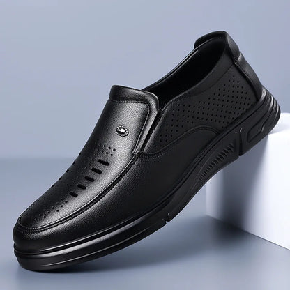 Spring Summer Hallow Leather Shoes for Men Solid Color Breathable Business Casual Shoes Male New Designer Fashion Sandals Man