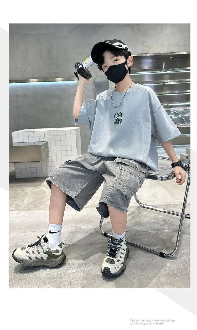 Fashion Kids Designer Summer Clothing Set for Tween Boy High Street Outfits Children New Arrival 2 Pieces Tracksuit Clothes Suit