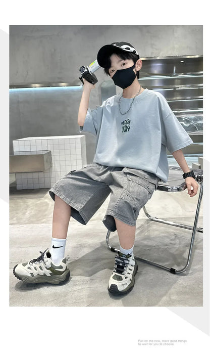 Fashion Kids Designer Summer Clothing Set for Tween Boy High Street Outfits Children New Arrival 2 Pieces Tracksuit Clothes Suit