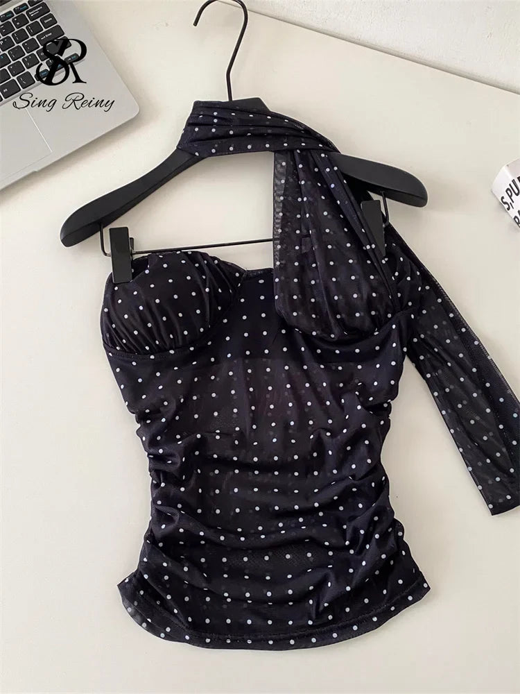 Polka Dot Holiday Top Women Strapless Backless Ribbons Sheer Spicy Girl Camisole 2026 Summer Mesh Hotsweet Sexy Camis