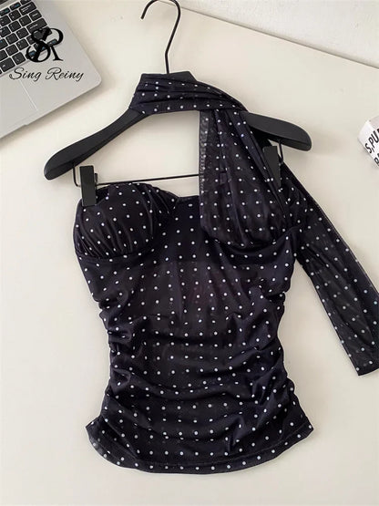 Polka Dot Holiday Top Women Strapless Backless Ribbons Sheer Spicy Girl Camisole 2026 Summer Mesh Hotsweet Sexy Camis