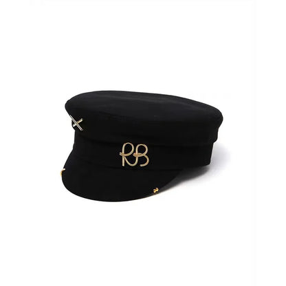 Brand New Autumn Winter Wool Hat  with Metal Letter Logo Women Newsboy Cap with Earrings Flat Caps