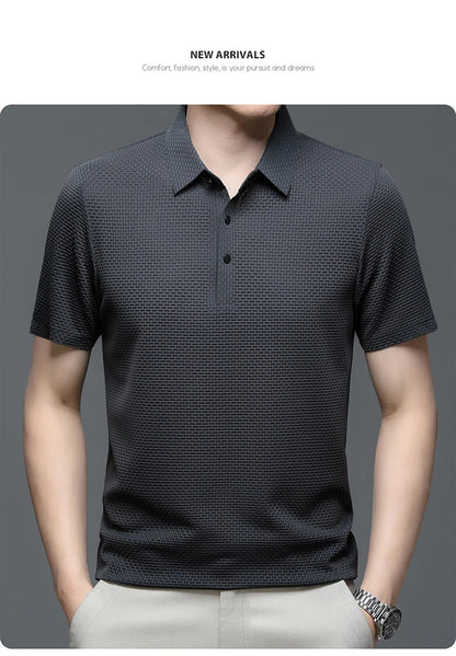 Upto EUR Sizes Tall Man Brand Top-Quality Men's Golf Shirt Lop-up Hollow Short-sleeved Polo Shirt SummerIce Silk Breathable Tee
