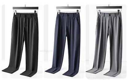 Summer Ultra-thin Casual Pants Men's High Elastic Quick-drying Ice Silk Straight Business Formal Casual Trousers Black Gray
