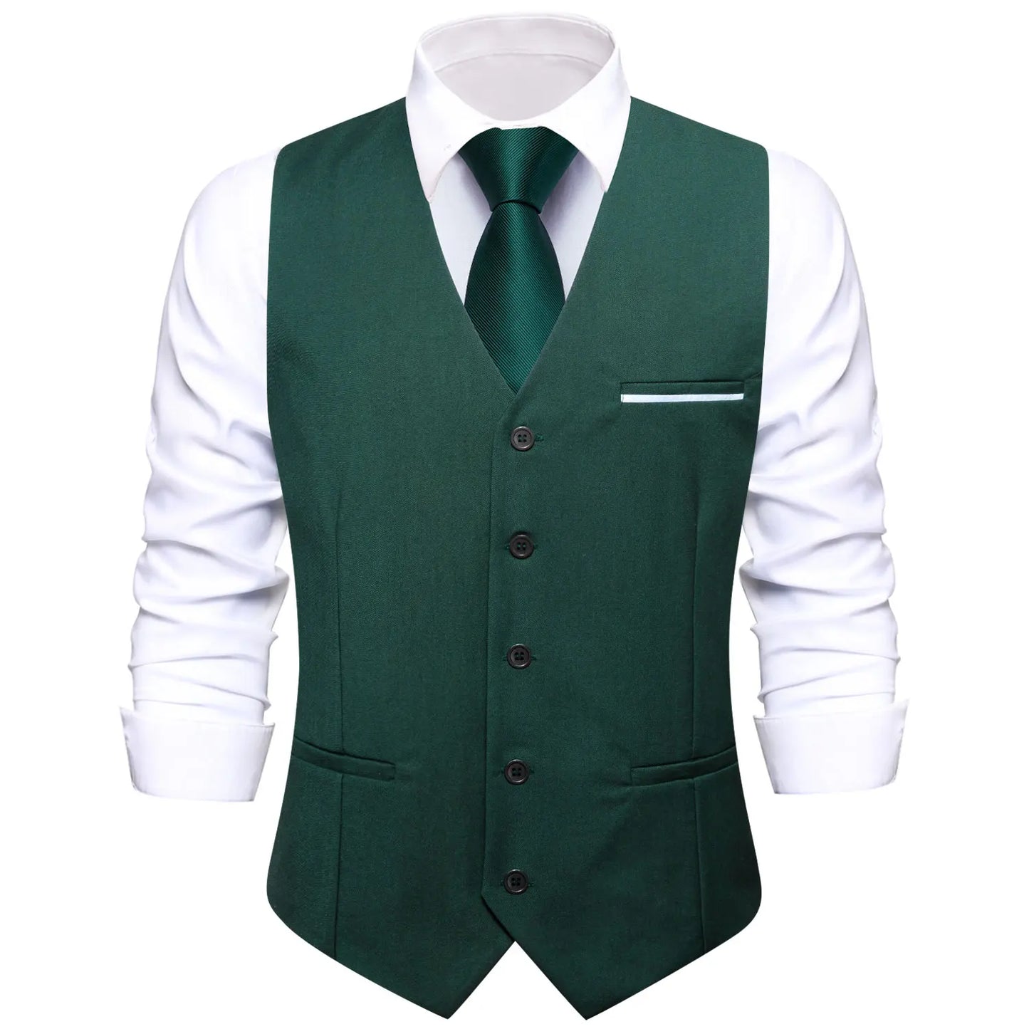 Men's Vest Elegant Green Waistcoat Necktie Handkerchief Cufflinks Sets for Male Wedding Business Party Designer Gift