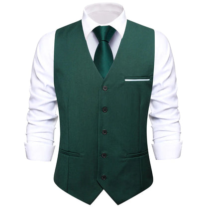 Men's Vest Elegant Green Waistcoat Necktie Handkerchief Cufflinks Sets for Male Wedding Business Party Designer Gift