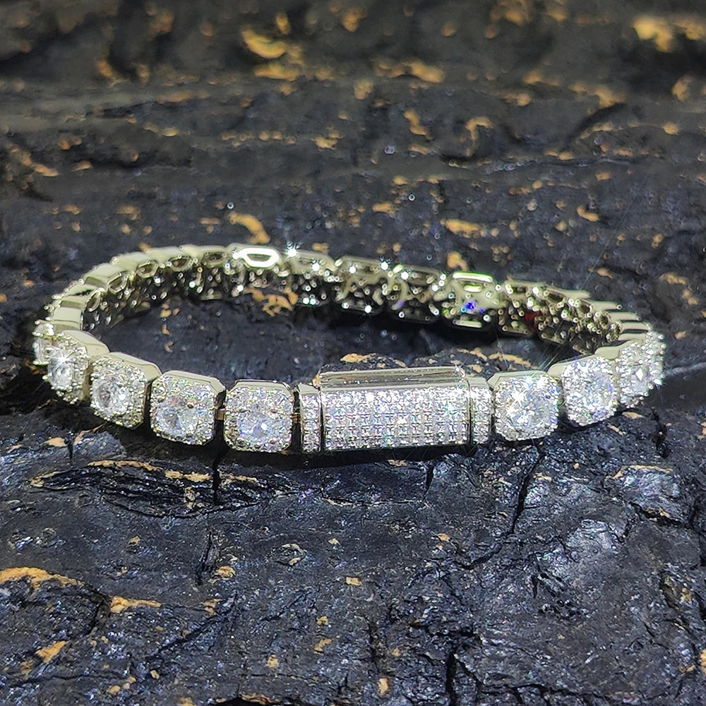 Clustered Diamond Tennis Chain Miami Tennis Link Bracelet for Women 7MM Iced Out CZ Cuban Necklace Hip Hop Jewelry Gifts