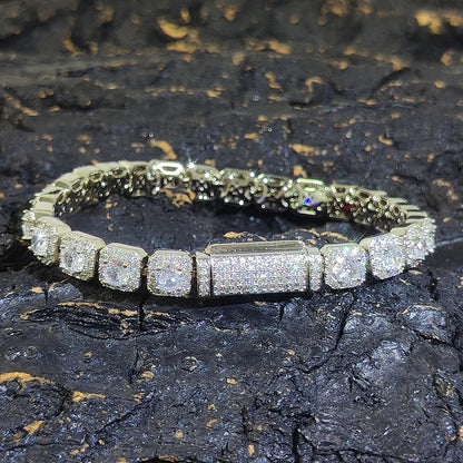 Clustered Diamond Tennis Chain Miami Tennis Link Bracelet for Women 7MM Iced Out CZ Cuban Necklace Hip Hop Jewelry Gifts