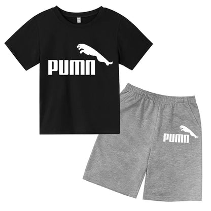 3-12Y Kids Summer Casual Letter Print 2-Piece Set Soft T-Shirt & Pants Suits for Boys & Girls