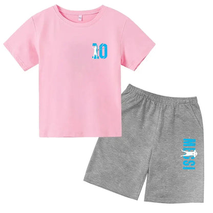 Summer Children‘s Set Brand Messi Print Short Sleeve T-shirt + Shorts 2pcs Set Sportsuit Casual Fashion Kid Boy Girl Fan Clothes
