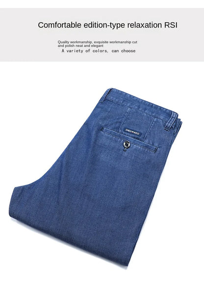 2026 New Spring Men's Light Blue Stretch Straight Jeans Business Casual Denim Pants Modal Fabric Trousers Male Brand