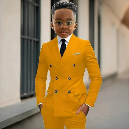 Boy's Formal Tuxedo 2 Pieces Jacket Pants For Piano Contest Performance Double Breasted Kids Party Suit Set Wedding Outfit