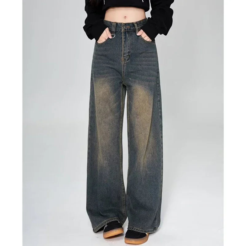 Summer Men Baggy Jeans Unisex Vintage American Style Straight Wide Leg Denim Pants Fashion Brand Hot Sale Casual Trousers