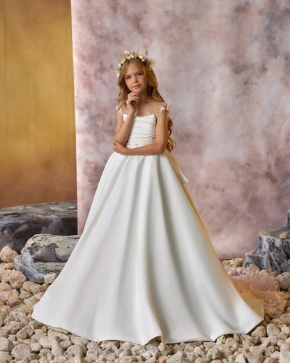 Elegant White Flower Girl Dresses For Wedding Customized Pink Floral Litter Girls Birthday Gowns Baby First Communion Dresses