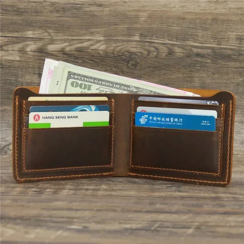 Men's Crazy Horse Leather Wallet, Genuine Leather Wallet, Card Bag, Simple Retro European and American Style, Mens Purse 2026