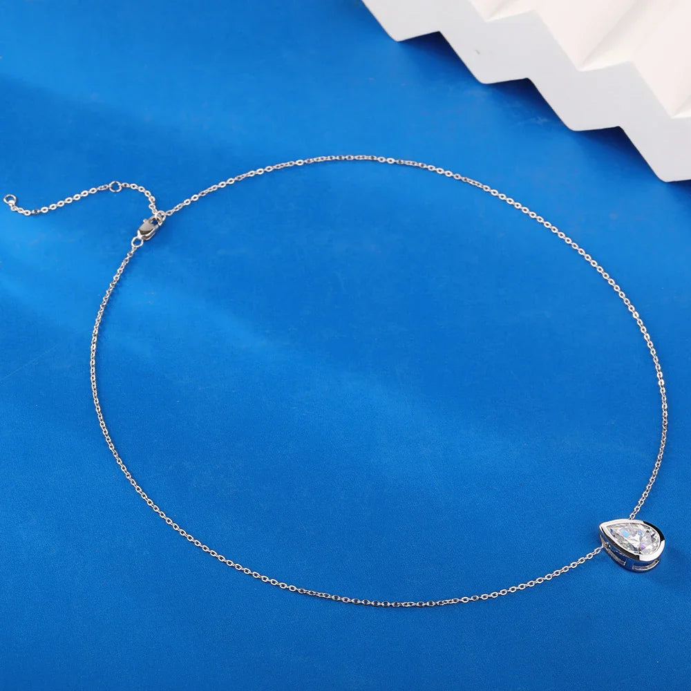 Bezel Set 1-4CT Pear Moissanite Solitaire Necklace for Women Teardrop Diamond Pendant Birthday Gift 925 Sterling Silver Jewelry