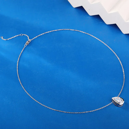 Bezel Set 1-4CT Pear Moissanite Solitaire Necklace for Women Teardrop Diamond Pendant Birthday Gift 925 Sterling Silver Jewelry