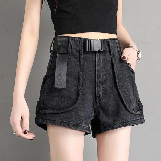 Punk Womens Denim Shorts Cargo Black Biker Short Pants For Women To Wear With Waist Pocket Outdoor Offer High Quality Hot Jeans