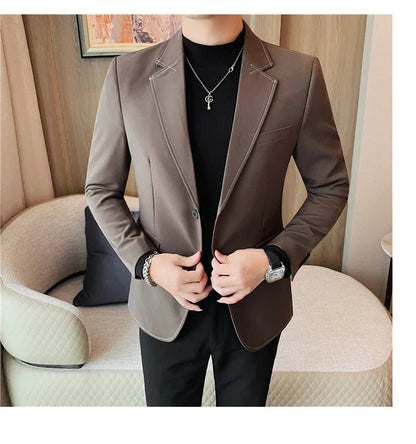 High Quality Line design Luxury Men's Suit Coats Fashion Business Casual Two Buttons Formal Social Wedding Party Suit Jacket