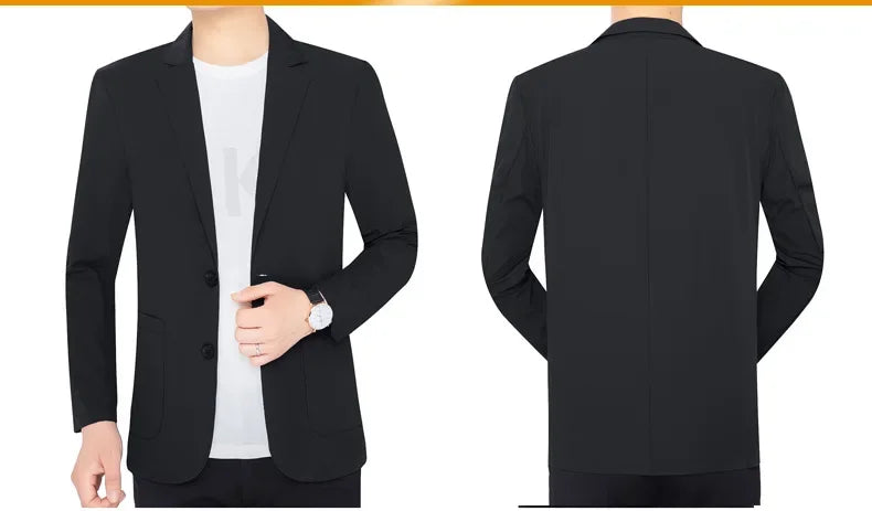 Brand Summer Men Blazers Gray Solid Color Thin Anti Wrinkle Quick Drying Soft Business Suit Blazer Jacket for Man