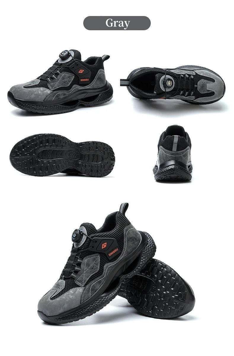 Safety Shoes Men Steel Toe Work Shoes Rotated Button Lightweight Indestructible Anti-smash Safety Boots Protective Work Sneakers