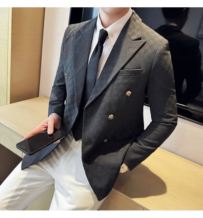 6 Color Luxury Double Breasted Blazers Coats 2024 New Fashion Checkered Business Slim Fit Social   Formal Suit Jacket 5XL-M