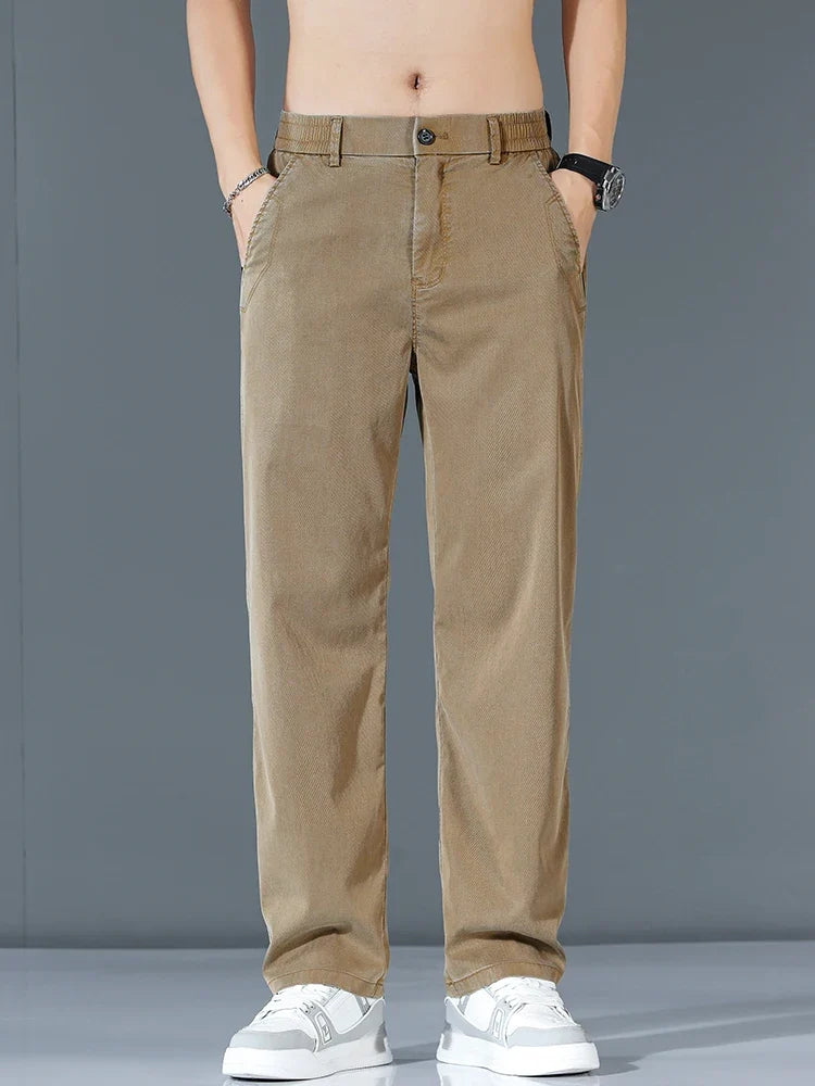 Ultra-thin Lyocell Fashion Loose Casual Pants Men Spring Summer Korean Straight Stretch Brand Trousers Male Clothing Wide Pants