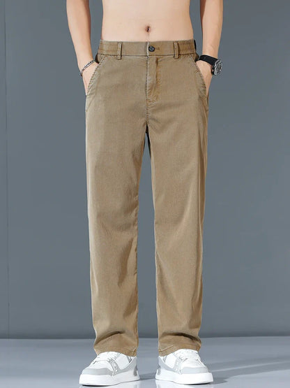 Ultra-thin Lyocell Fashion Loose Casual Pants Men Spring Summer Korean Straight Stretch Brand Trousers Male Clothing Wide Pants