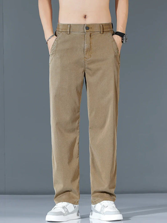 Ultra-thin Lyocell Fashion Loose Casual Pants Men Spring Summer Korean Straight Stretch Brand Trousers Male Clothing Wide Pants