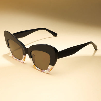 Trendy Retro Sunglasses Asymmetric Color Block Cat Frame UV400 for Women Men Polarized Daily Cool Style Modern Fasion