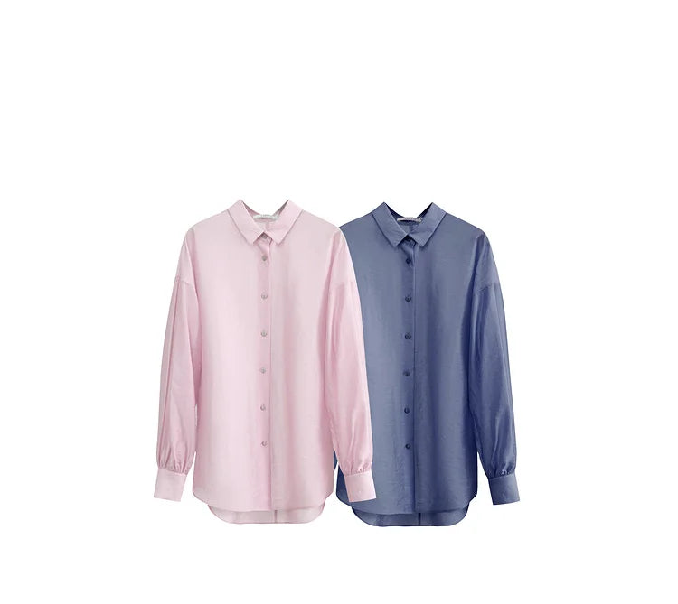 Minimalist Blouse for Women 2023 Autumn Lantern Sleeve V-Neck Slightly Transparent Elegant Commuter Clothing Tops 72341030