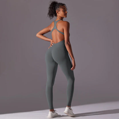 Sexy Back V Jumpsuit Gym Set Women Training Yoga Suit Sportswear Women Sports Jumpsuit Fitness Rompers Stretch Workout Bodysuits