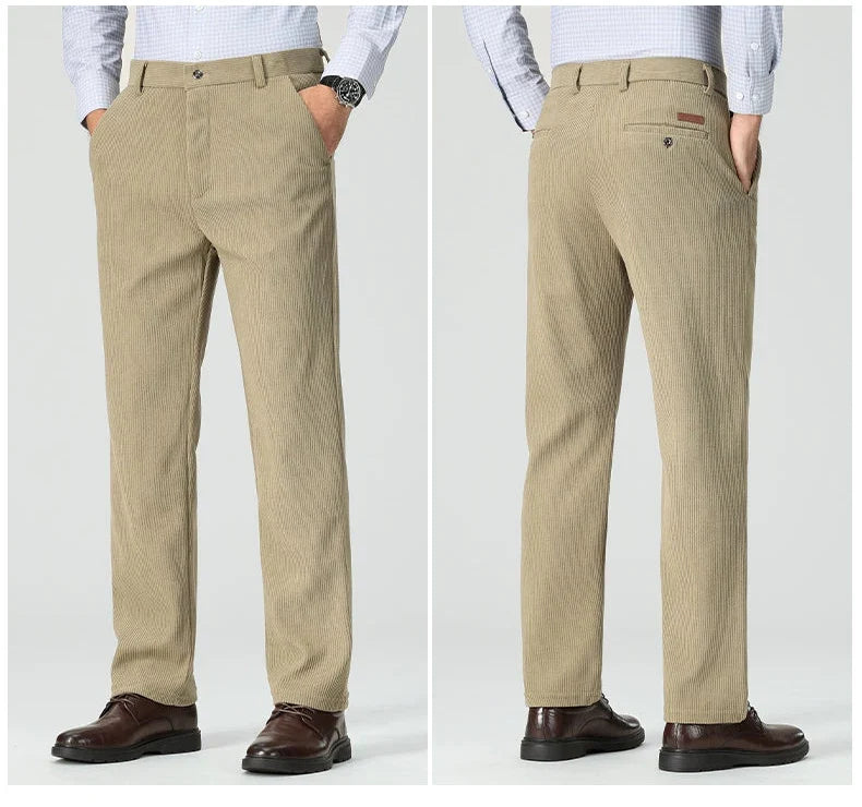 Mens Business Casual Pants Corduroy Suit Pants Autunn Formal Dress Pants Brown Navy Khaki 29-42
