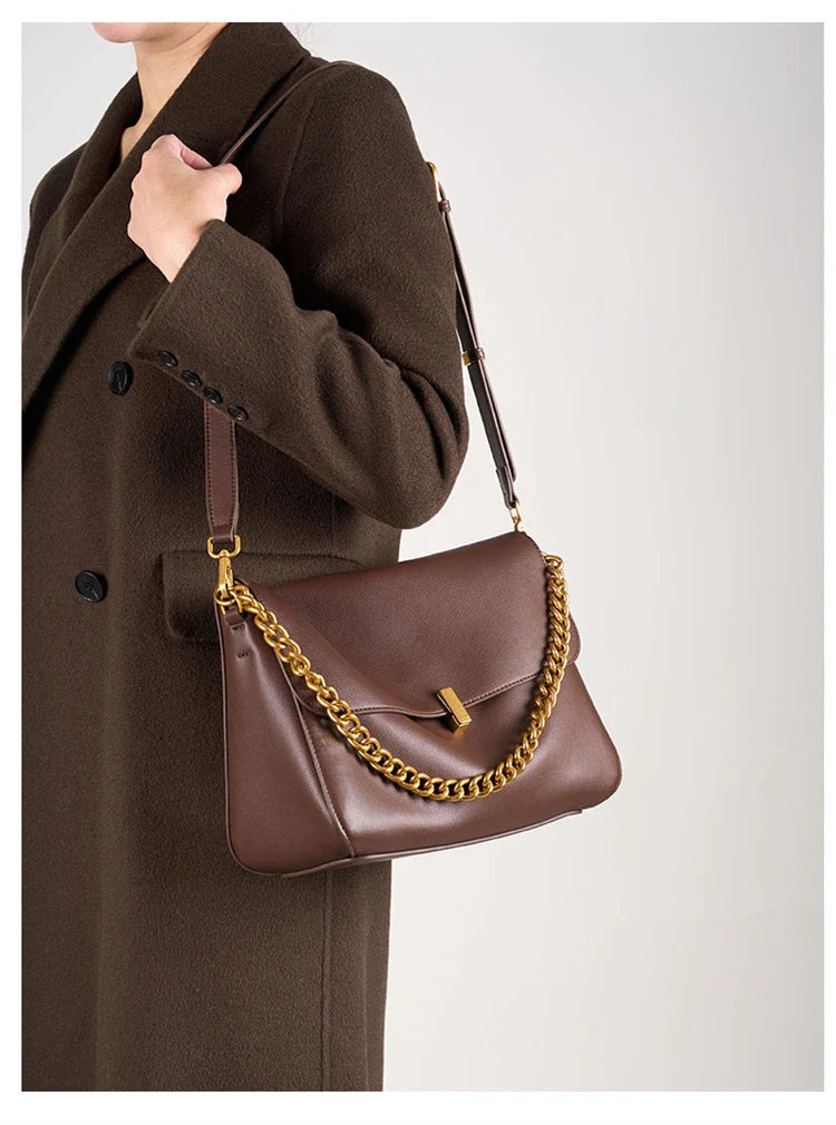 Genuine Leather Large Chain Shoulder For Women 2026 Luxury Designer Office Messenger Bags Satchel Cow Ladies Handbags