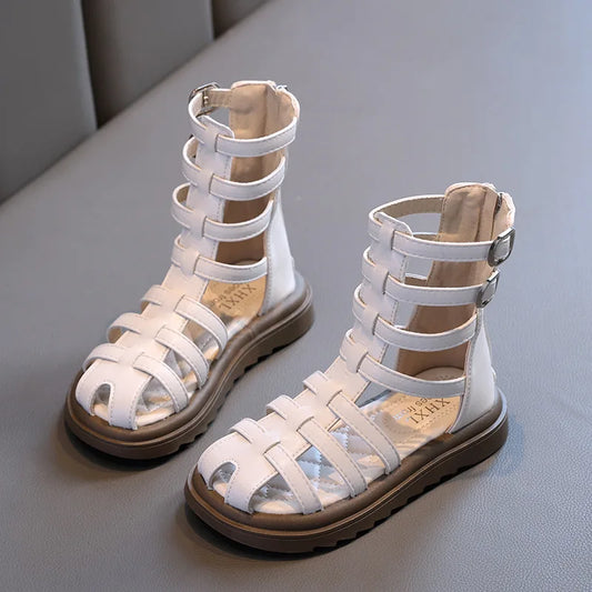 High-top Gladiator Platform Shoes Kids Wedding Party Footwear New Summer Little Girl Children Sweet Princess Long Sandals