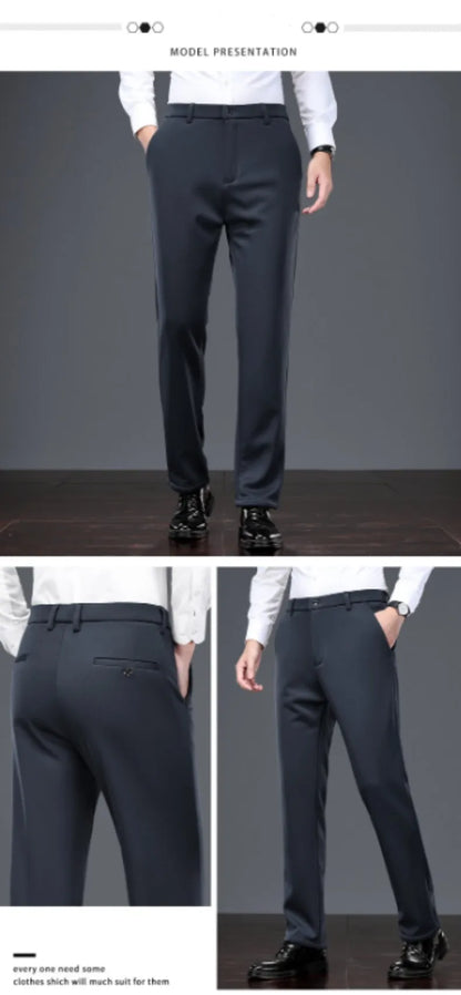 Mid Age Mens Pants Winter Thermal Dress Trousers Thick Warm Business Casual Office Wear Elastic Waistband Plus Size